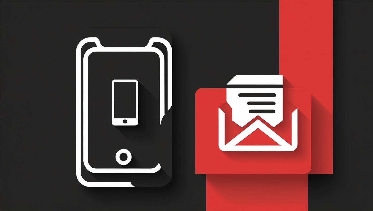 Picture for website section, colors black and red (#ec4f40) , icons of phone and letter, no text on the picture